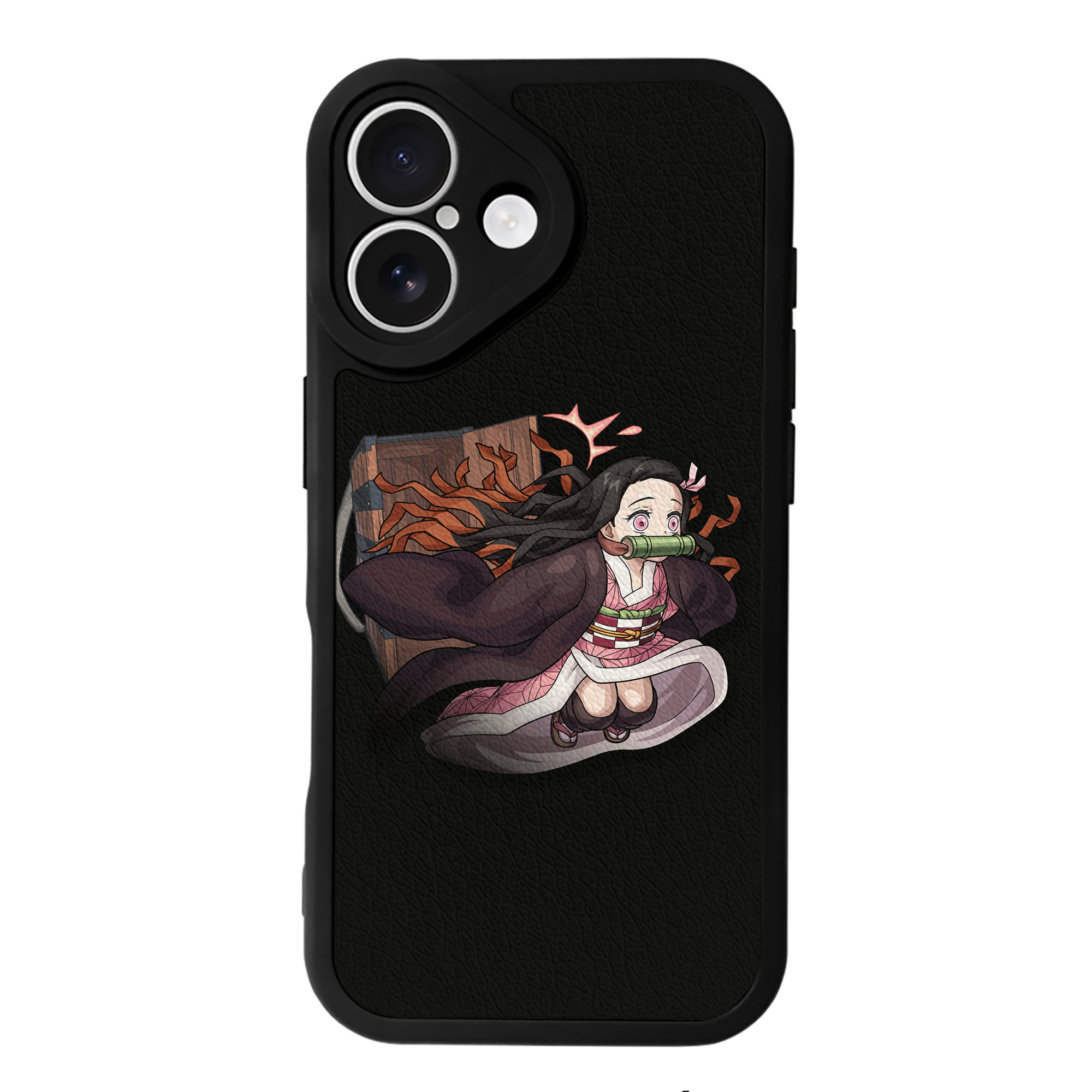 （画像用） 鬼滅の刃（きめつのやいば）竈門 禰󠄀豆子／かまど ねずこ Kamado Nezuko 【iPhone 16シリーズ対応】シリコンスマホケース（レザー調） 材質：シリコン